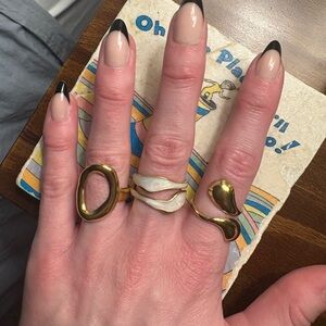 Gold and Cream Abstract Rings Set
